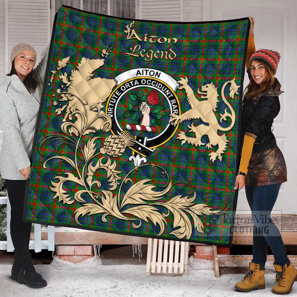 Tartan Vibes Clothing Aiton Tartan Quilt with Family Crest and Scottish Symbol Style