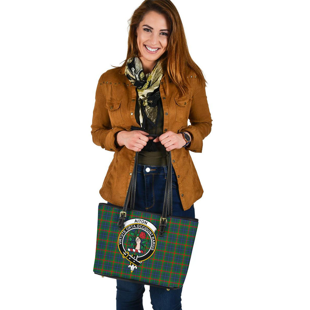 Aiton Tartan Leather Tote Bag with Family Crest - Tartanvibesclothing