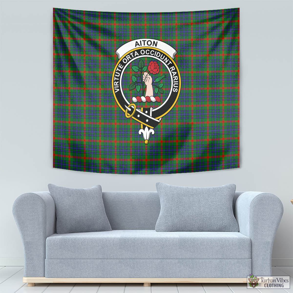 Tartan Vibes Clothing Aiton Tartan Tapestry Wall Hanging and Home Decor for Room with Family Crest