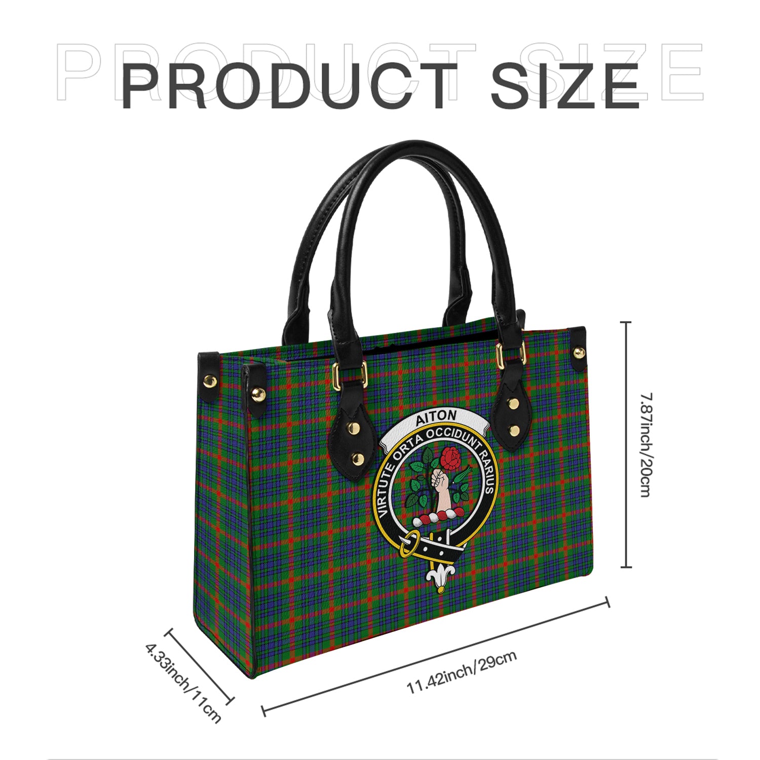 Aiton Tartan Leather Bag with Family Crest - Tartanvibesclothing