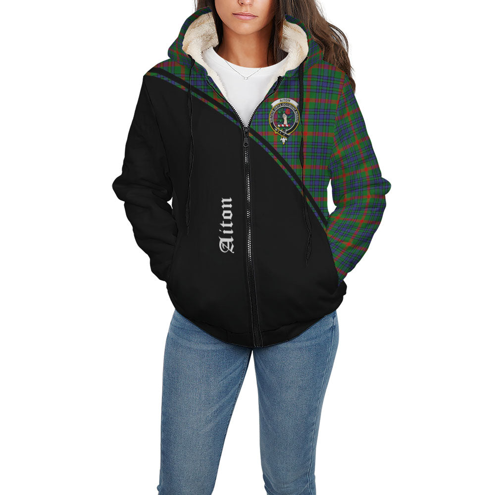 Aiton Tartan Sherpa Hoodie with Family Crest Curve Style - Tartanvibesclothing