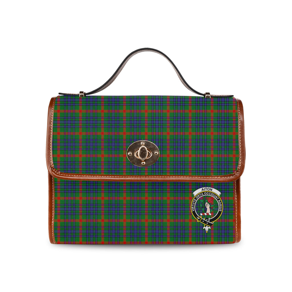 Aiton Tartan Leather Strap Waterproof Canvas Bag with Family Crest - Tartanvibesclothing