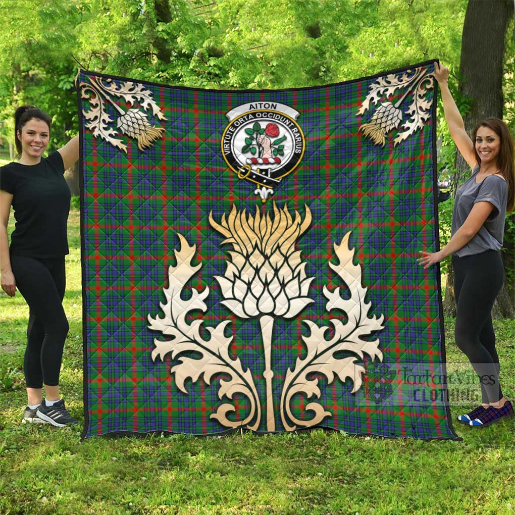 Tartan Vibes Clothing Aiton Tartan Quilt with Family Crest and Golden Thistle Style