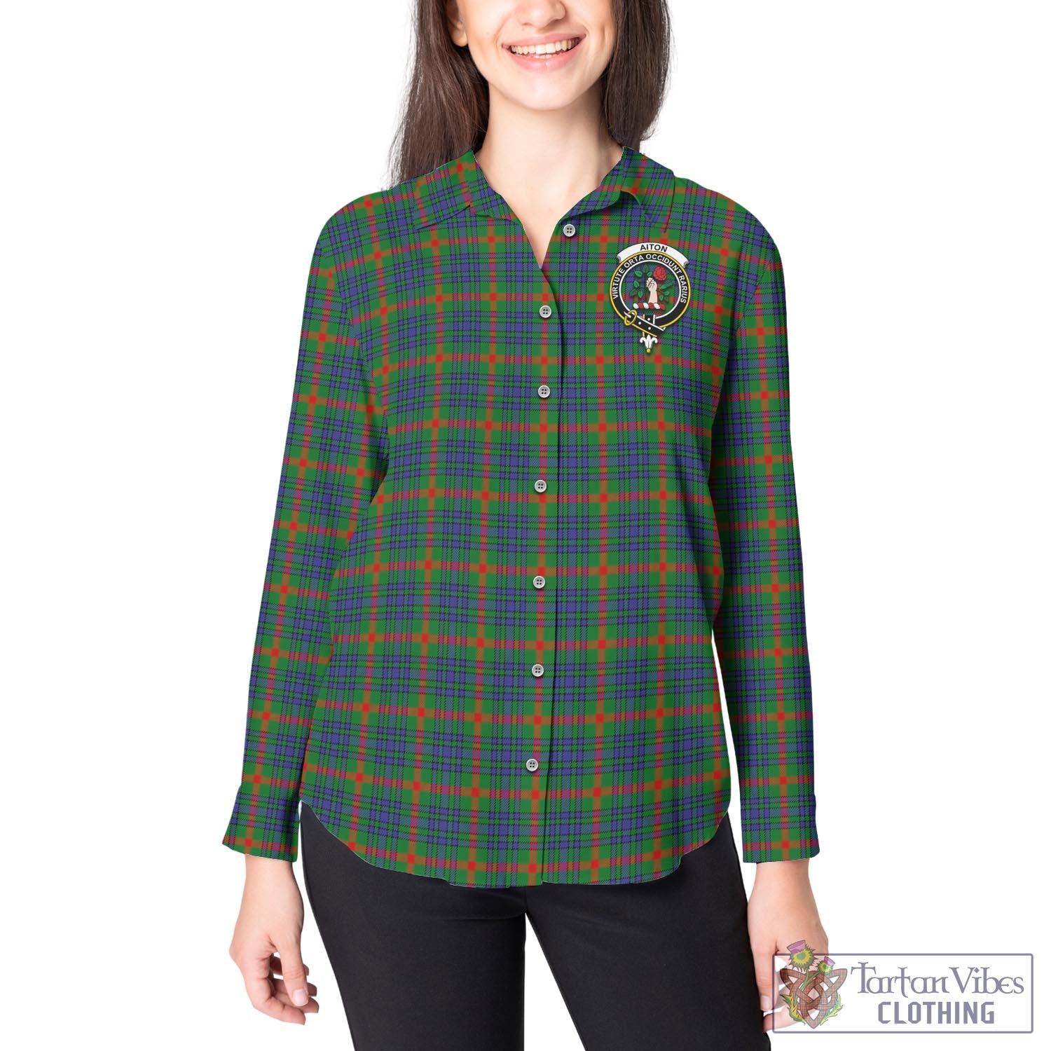 Tartan Vibes Clothing Aiton Tartan Womens Casual Shirt with Family Crest