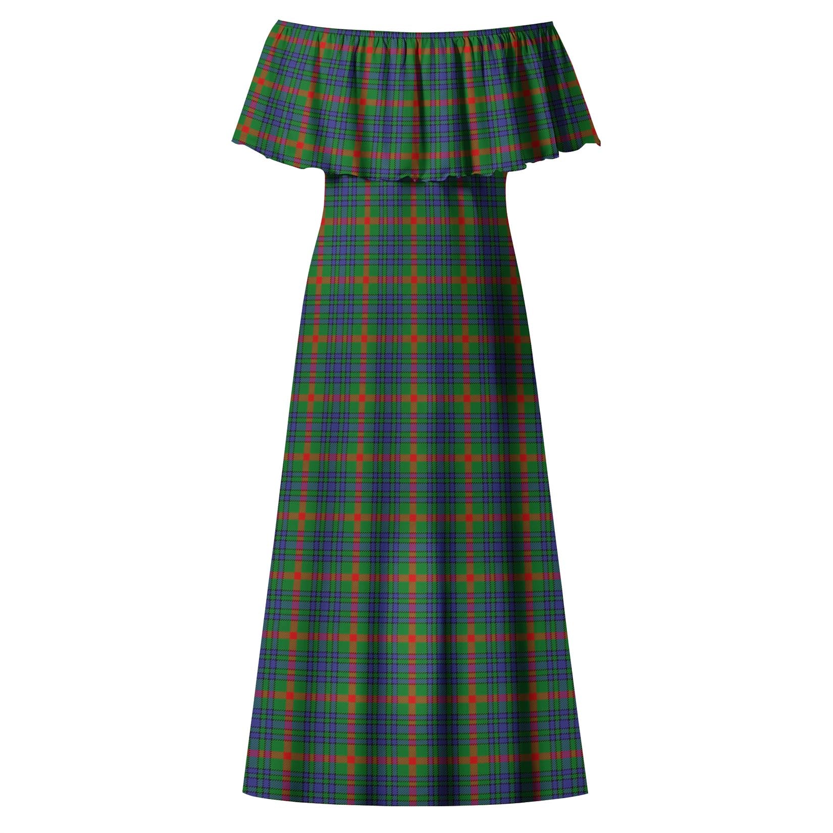 Aiton Tartan Off Shoulder Long Dress - Tartanvibesclothing