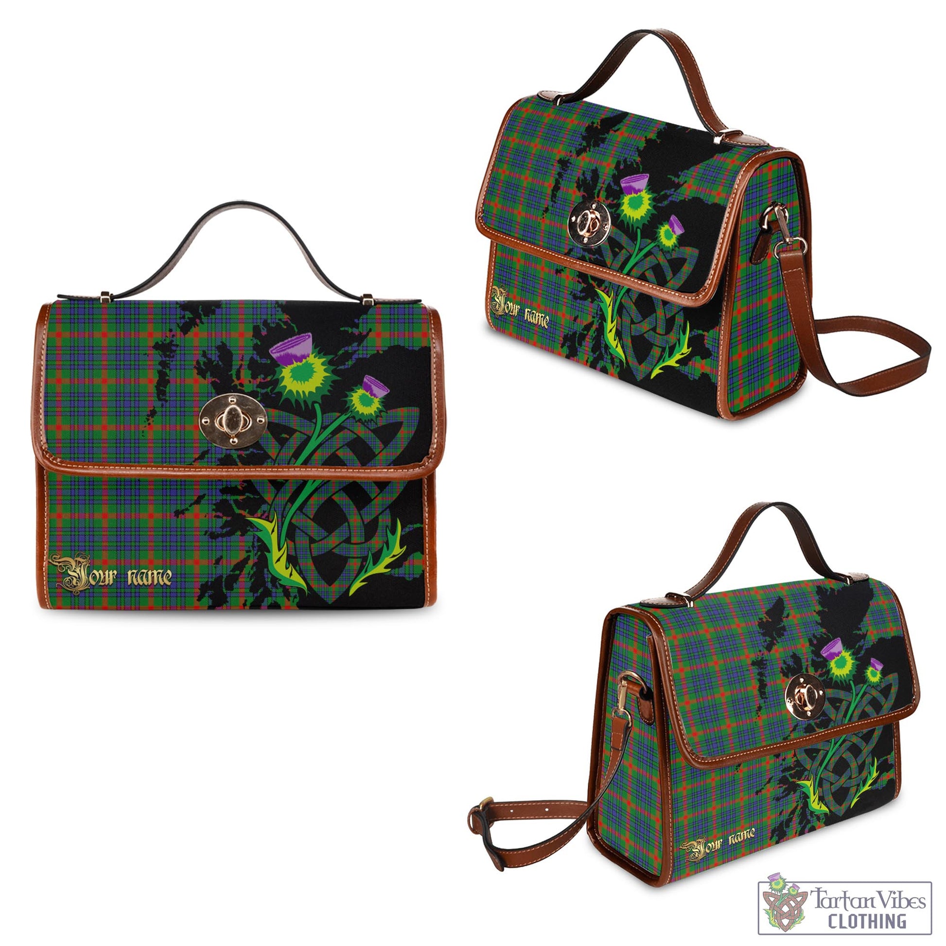 Tartan Vibes Clothing Aiton Tartan Waterproof Canvas Bag with Scotland Map and Thistle Celtic Accents