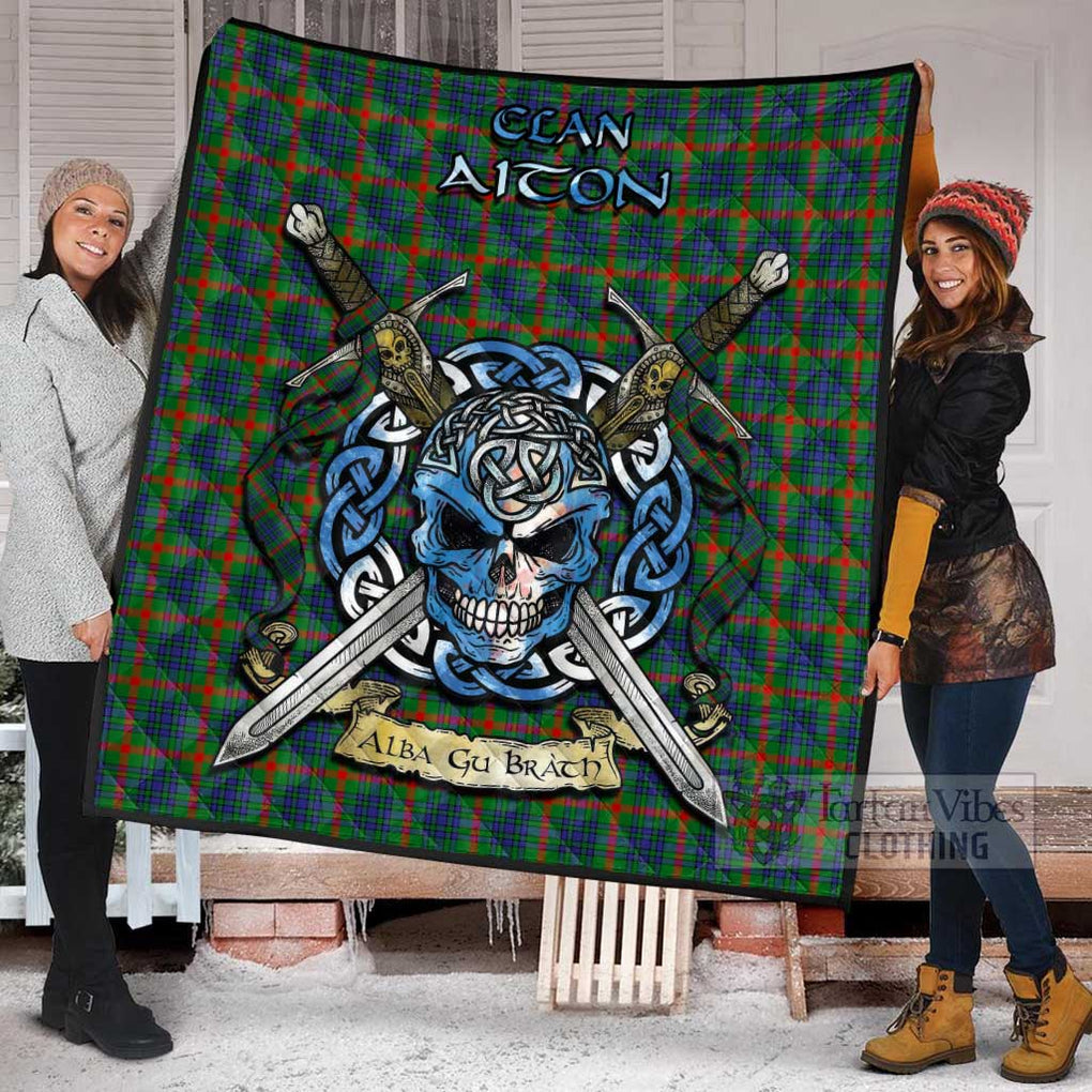 Tartan Vibes Clothing Aiton Tartan Quilt with Celtic Skull Alba Gu Brath Style