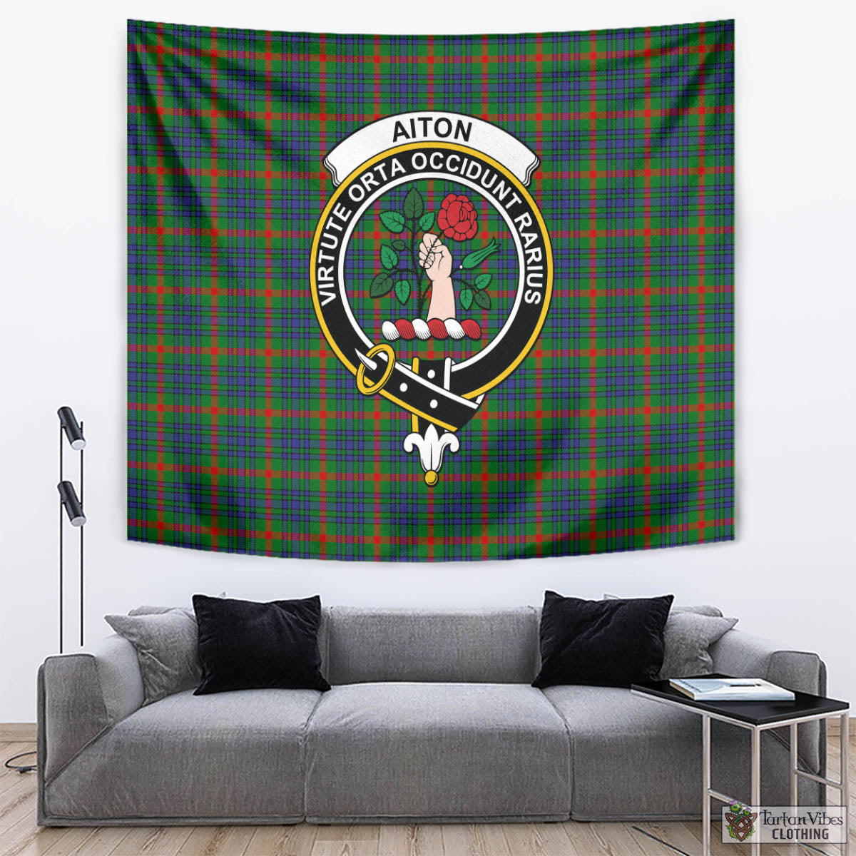 Tartan Vibes Clothing Aiton Tartan Tapestry Wall Hanging and Home Decor for Room with Family Crest