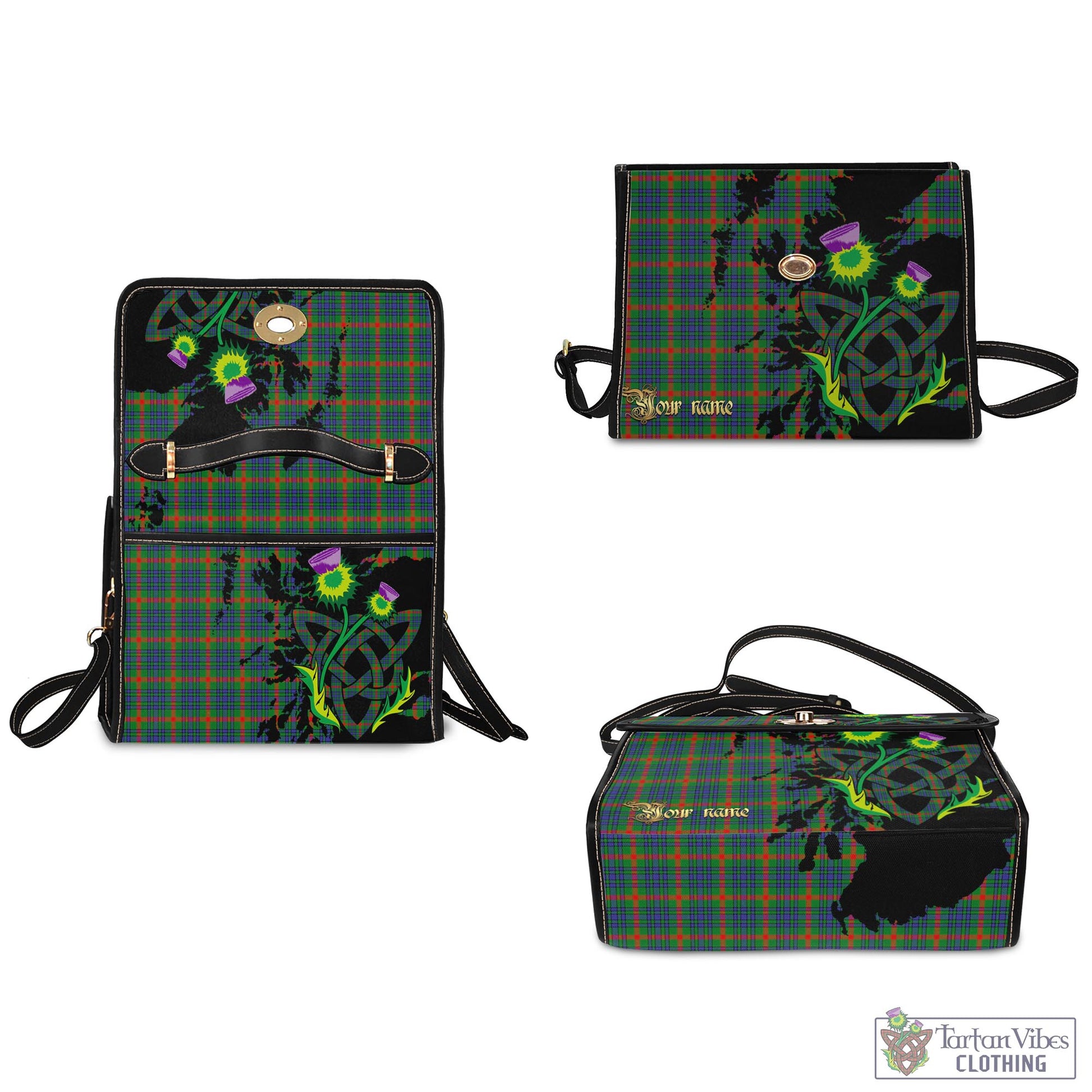 Tartan Vibes Clothing Aiton Tartan Waterproof Canvas Bag with Scotland Map and Thistle Celtic Accents