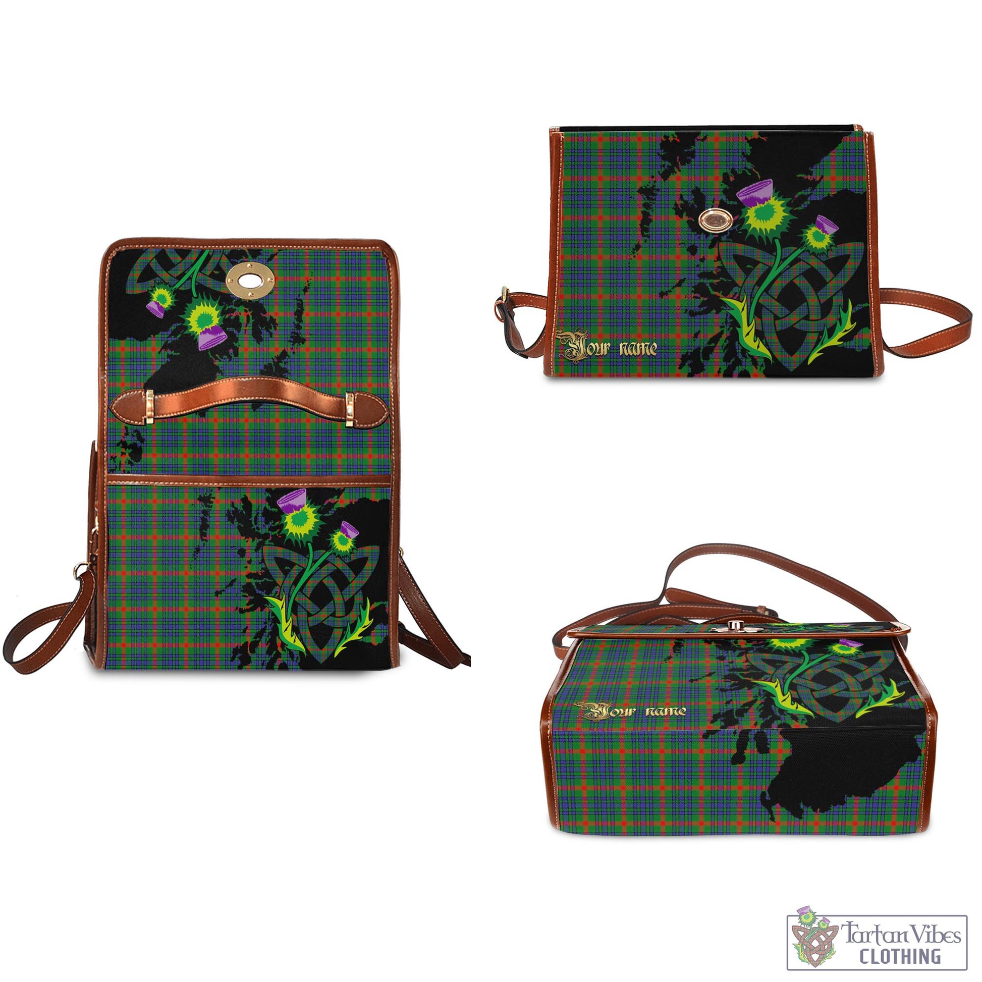 Tartan Vibes Clothing Aiton Tartan Waterproof Canvas Bag with Scotland Map and Thistle Celtic Accents