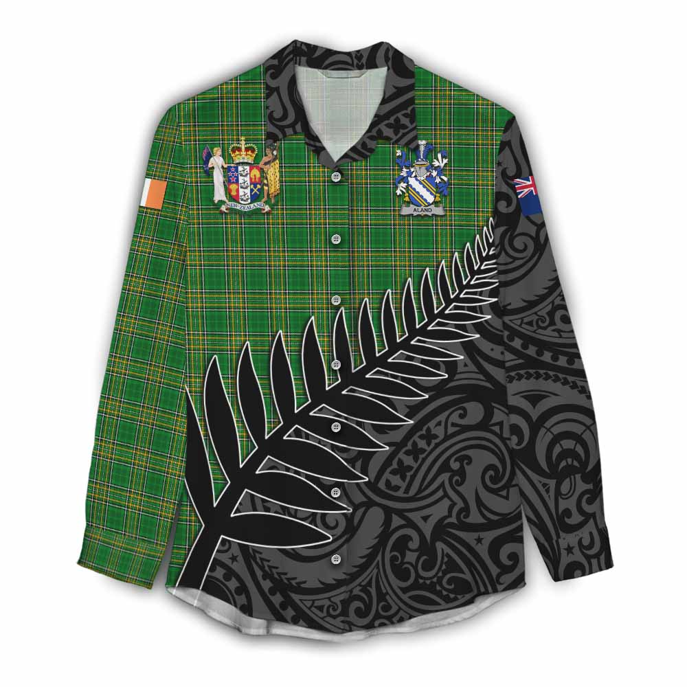 Tartan Vibes Clothing Aland Irish Clan Tartan Women's Casual Shirt with Coat of Arms New Zealand Silver Fern Half Style