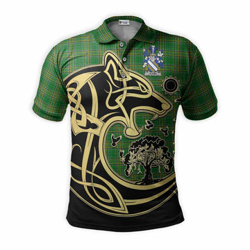 Aland Irish Tartan Polo Shirt with Coat of Arms Celtic Wolf Style