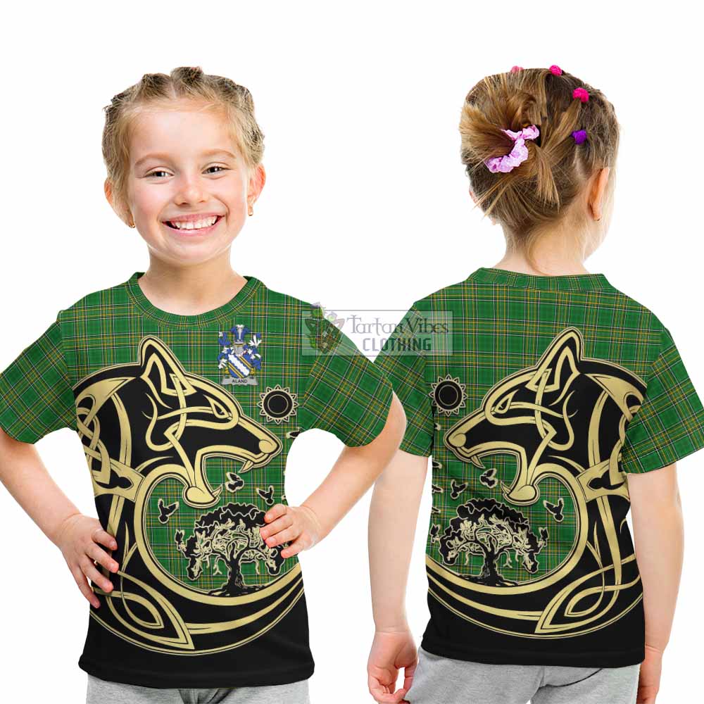 Tartan Vibes Clothing Aland Irish Tartan Kid T-Shirt with Coat of Arms Celtic Wolf Style