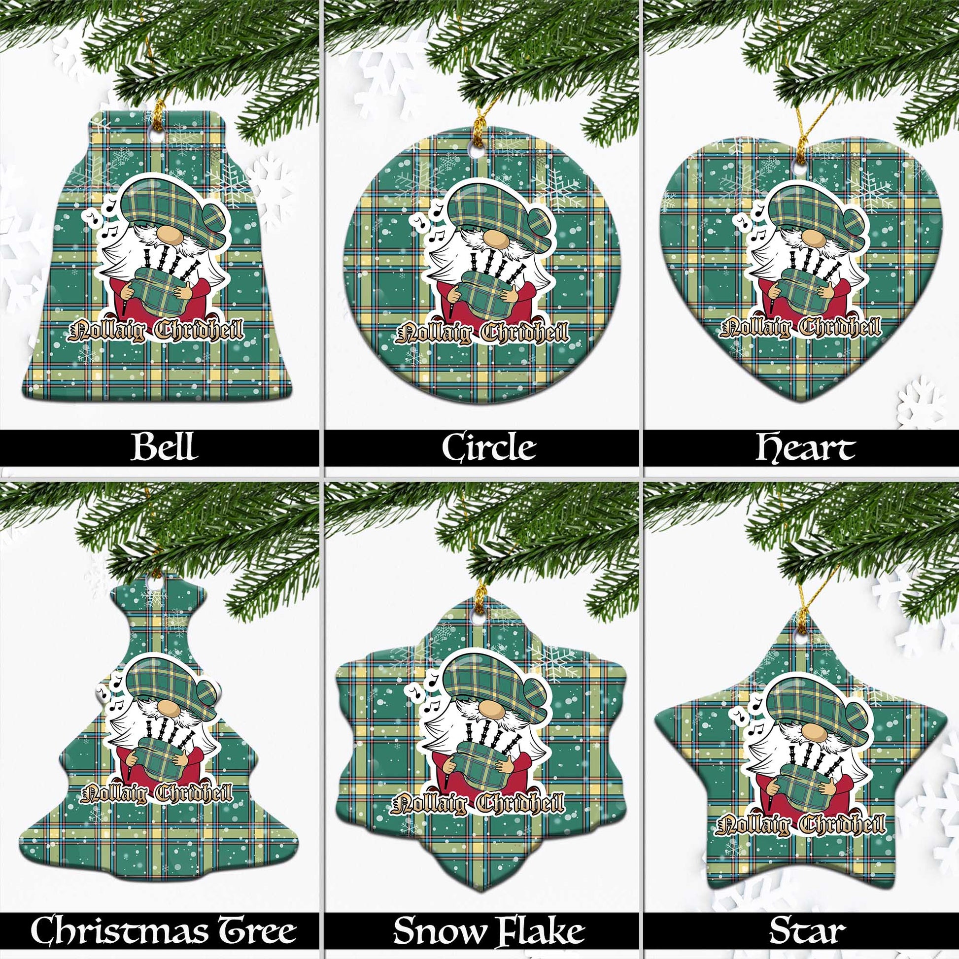 Alberta Province Canada Tartan Christmas Ornaments with Scottish Gnome Playing Bagpipes Ceramic - Tartanvibesclothing