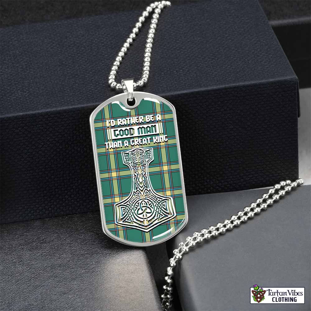 Tartan Vibes Clothing Alberta Province Canada Tartan Dog Tag Necklace Viking Mjolnir Style