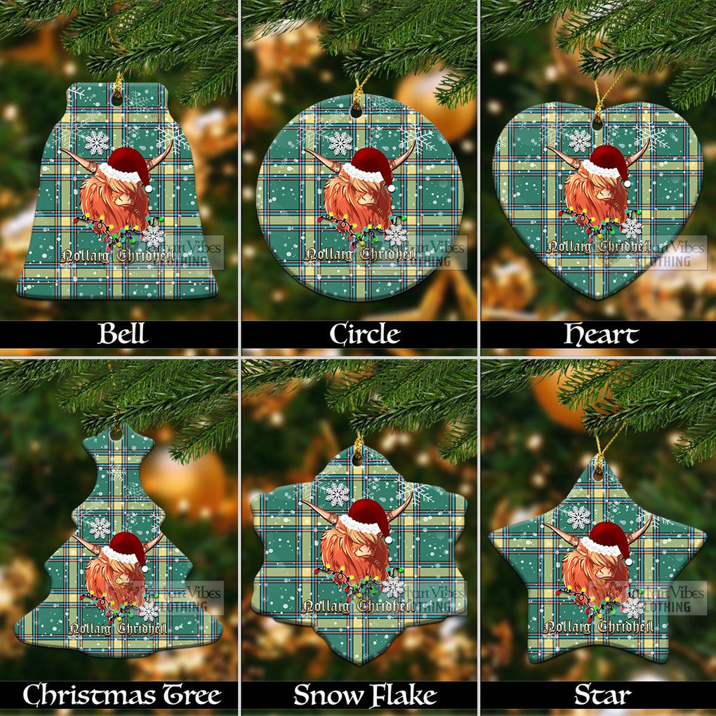 Tartan Vibes Clothing Alberta Province Canada Clan Tartan Ornament with Christmas Twinkle Highland Cattle