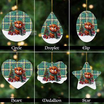 Alberta Province Canada Tartan Christmas Aluminium Ornament with Adorable Highland Coo