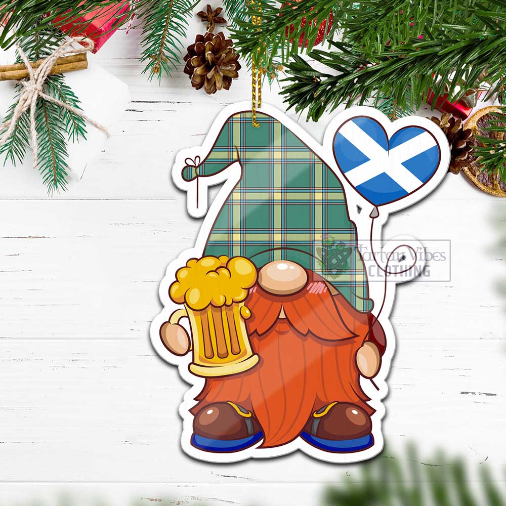 Tartan Vibes Clothing Alberta Province Canada Tartan Gnome Holding Beer Glass Christmas Ornament with Personalized National Flag