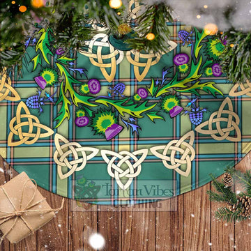 Alberta Province Canada Tartan Christmas Tree Skirt with Thistle Celtic Knot Style