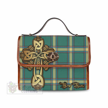 Alberta Province Canada Tartan Waterproof Canvas Bag Golden Thistle Celtic Cross Style