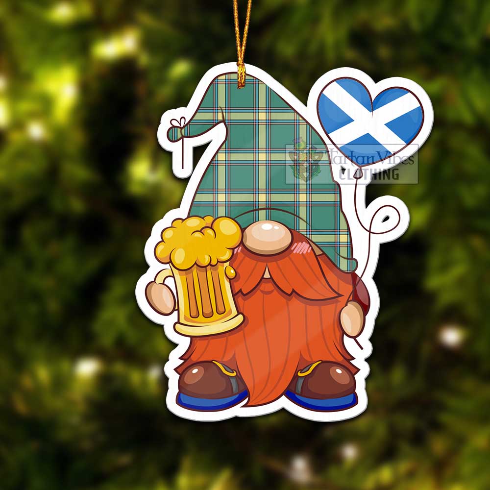 Tartan Vibes Clothing Alberta Province Canada Tartan Gnome Holding Beer Glass Christmas Ornament with Personalized National Flag