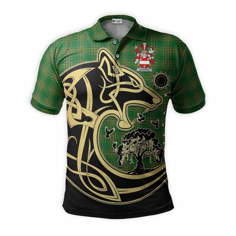 Tartan Vibes Clothing Alcock Irish Tartan Polo Shirt with Coat of Arms Celtic Wolf Style