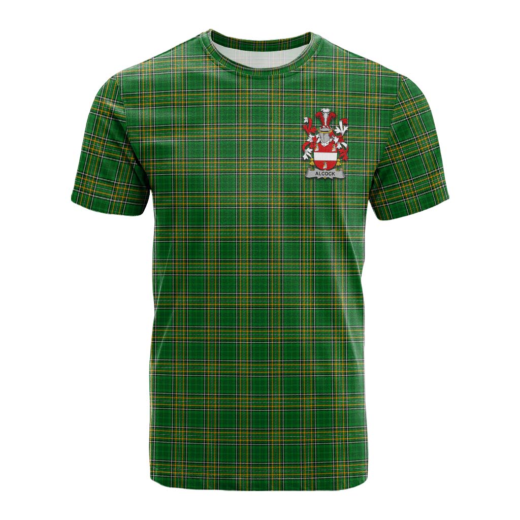 Tartan Vibes Clothing Alcock Irish Clan Tartan Cotton T-shirt with Coat of Arms