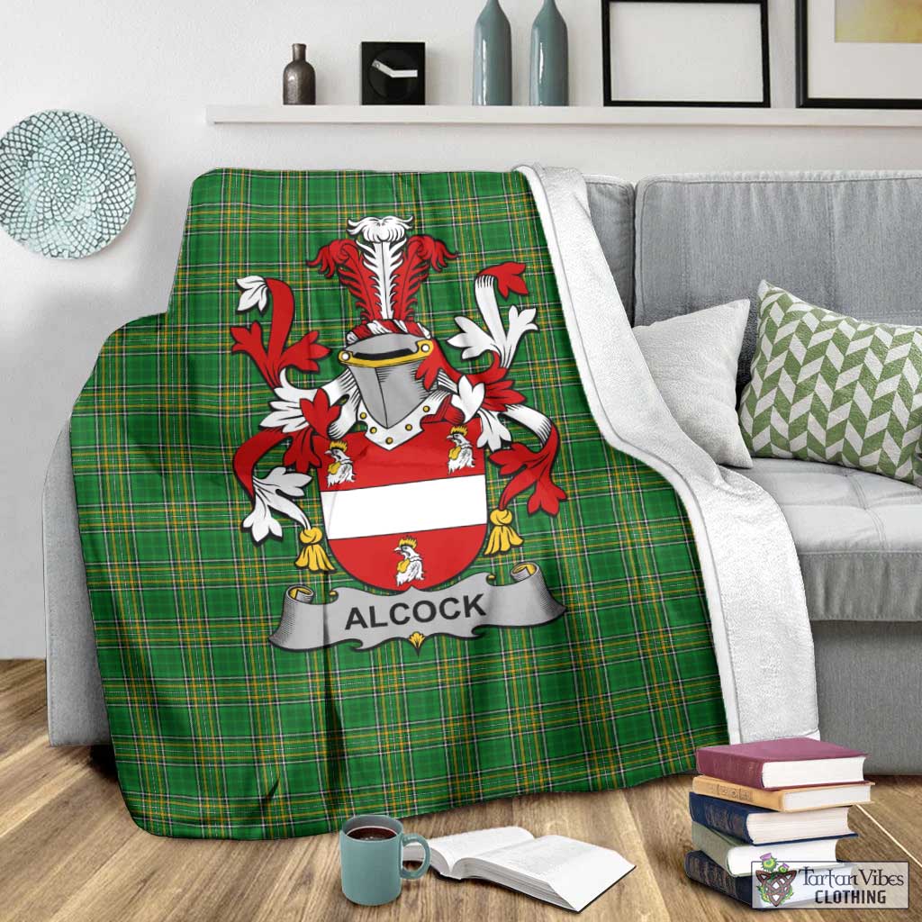 Tartan Vibes Clothing Alcock Irish Clan Tartan Blanket with Coat of Arms