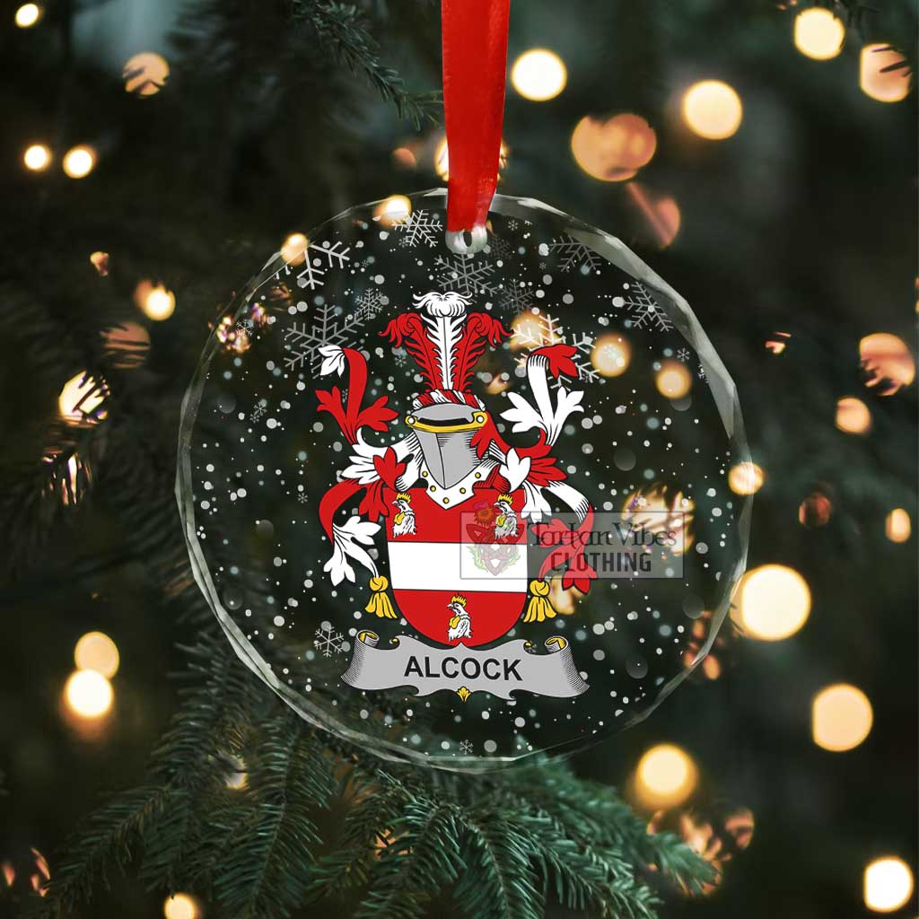 Tartan Vibes Clothing Alcock Irish Clan Christmas Glass Ornament with Coat of Arms