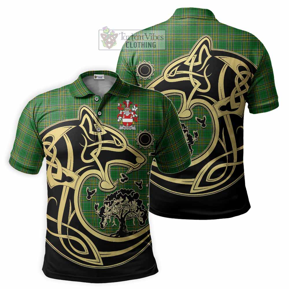 Tartan Vibes Clothing Alcock Irish Tartan Polo Shirt with Coat of Arms Celtic Wolf Style