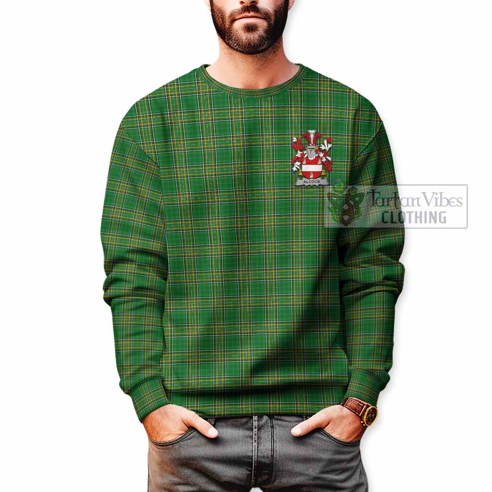 Tartan Vibes Clothing Alcock Irish Clan Tartan Sweatshirt with Coat of Arms