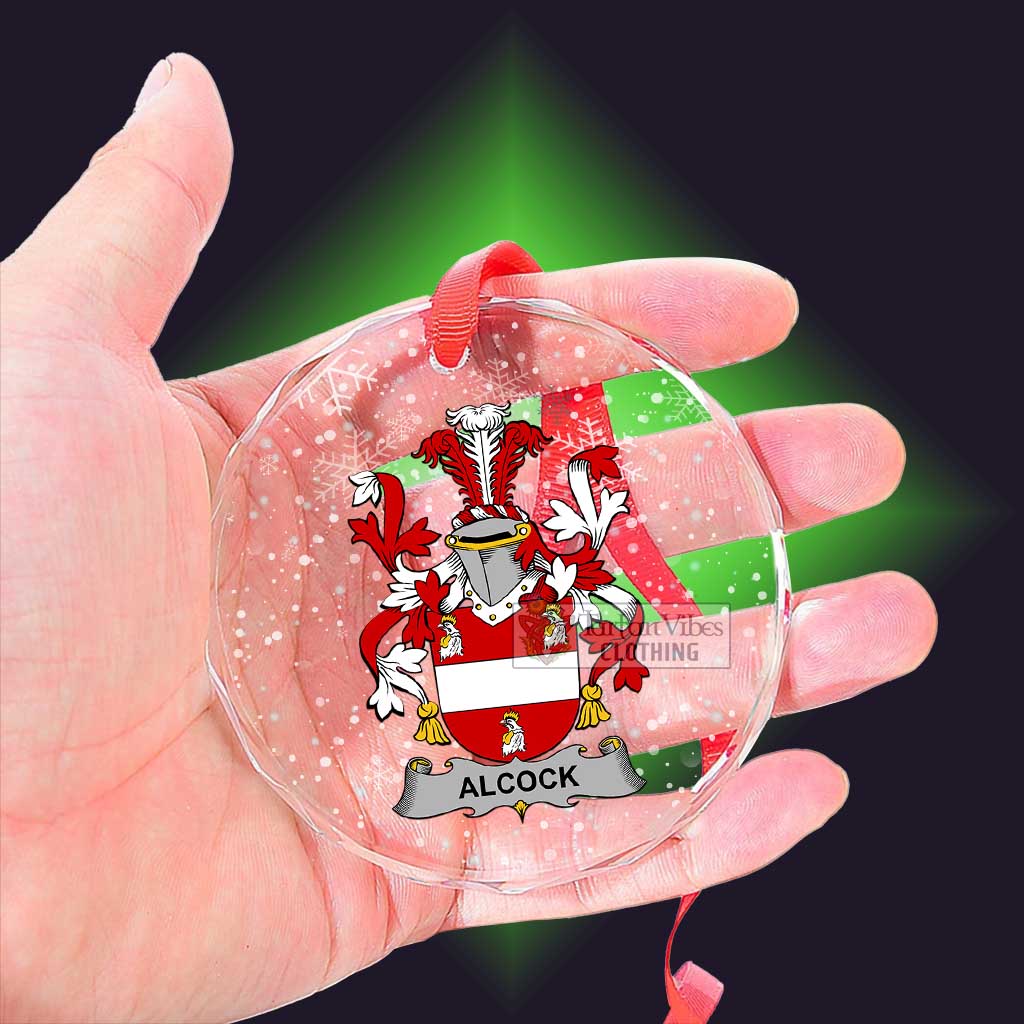 Tartan Vibes Clothing Alcock Irish Clan Christmas Glass Ornament with Coat of Arms