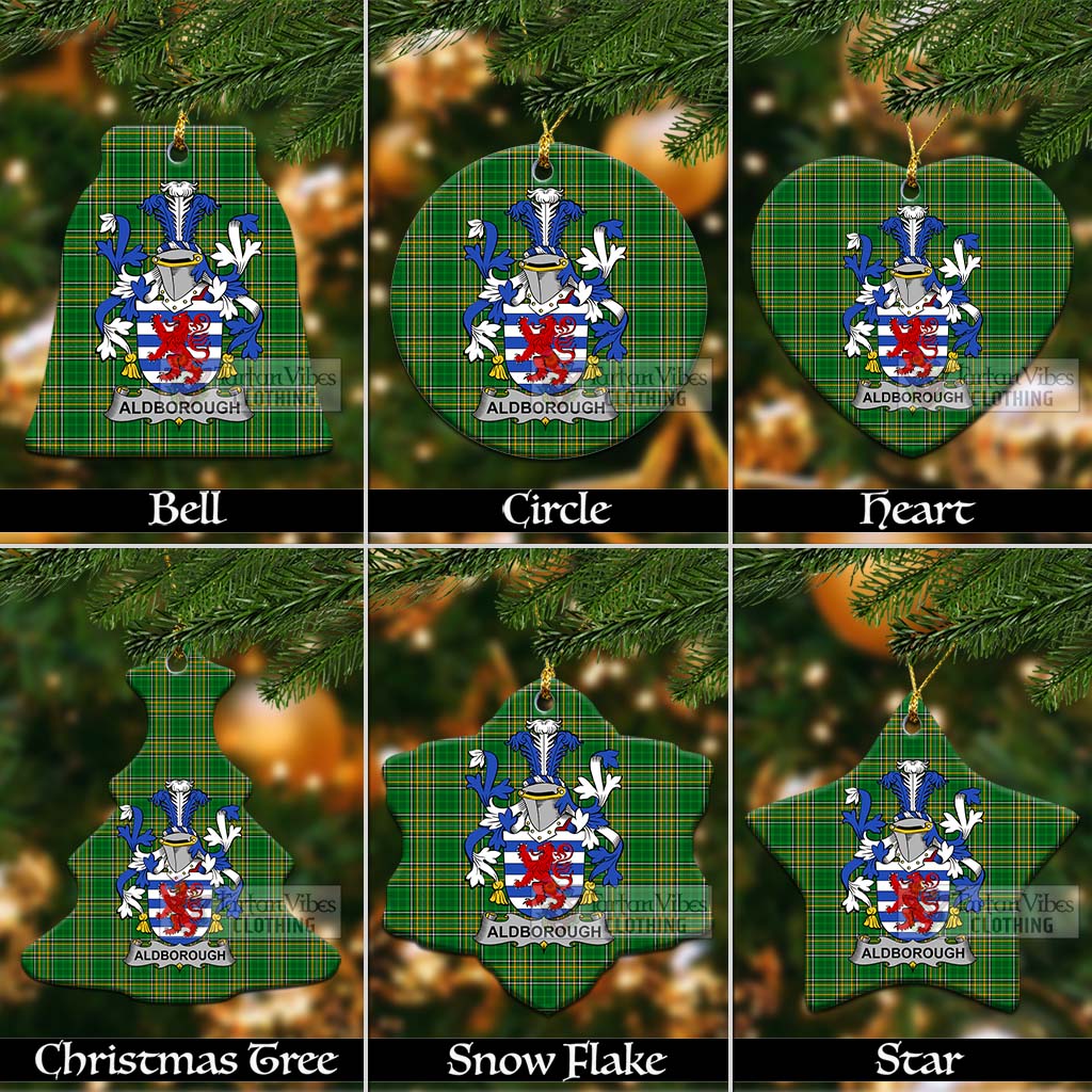 Tartan Vibes Clothing Aldborough Irish Clan Tartan Christmas Ceramic Ornament with Coat of Arms