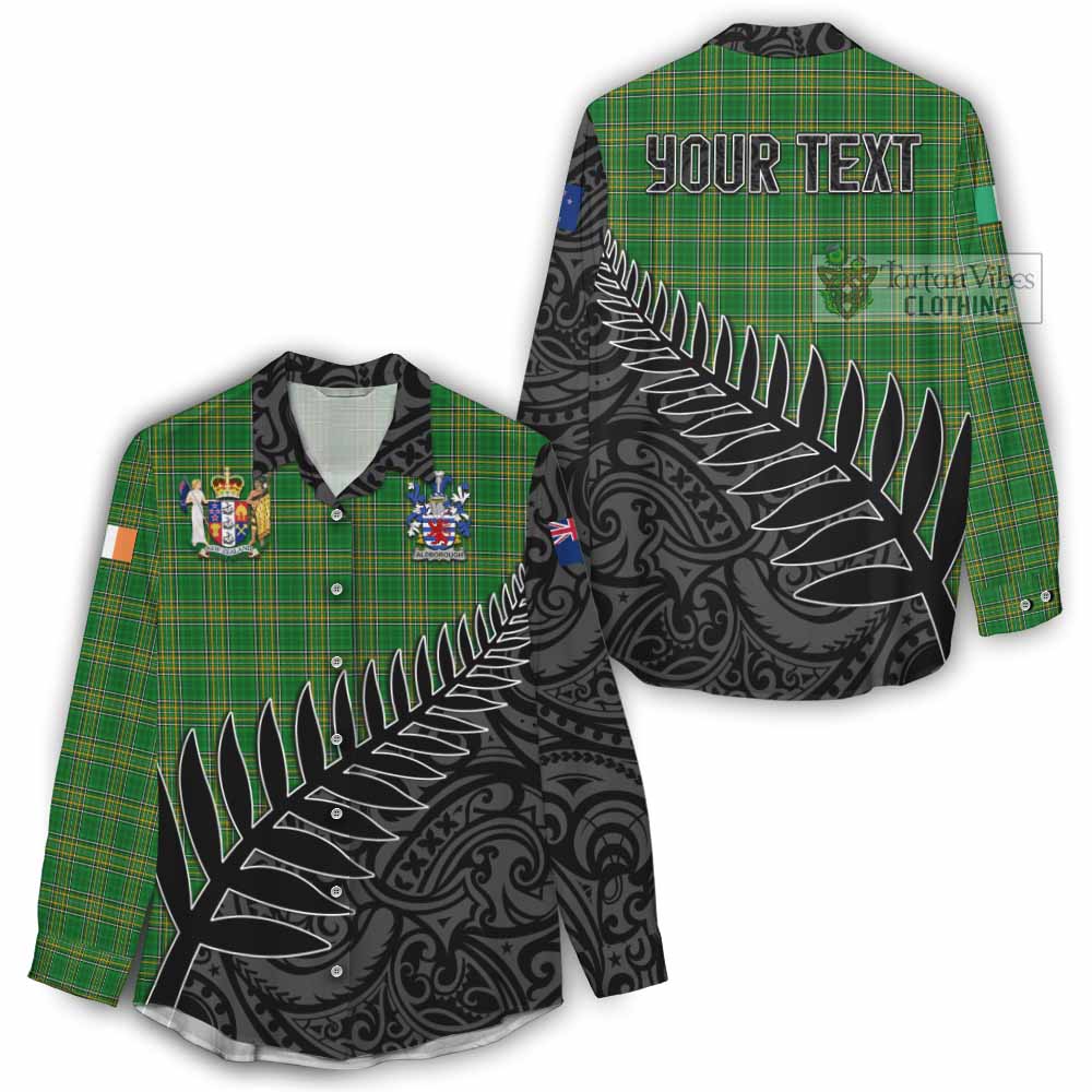 Tartan Vibes Clothing Aldborough Irish Clan Tartan Women's Casual Shirt with Coat of Arms New Zealand Silver Fern Half Style