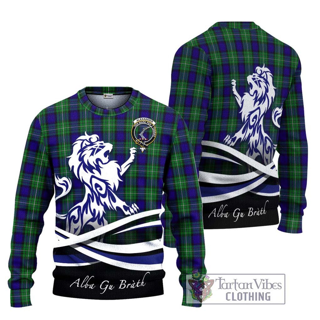 Alexander Tartan Knitted Sweater with Alba Gu Brath Regal Lion Emblem Unisex - Tartanvibesclothing Shop