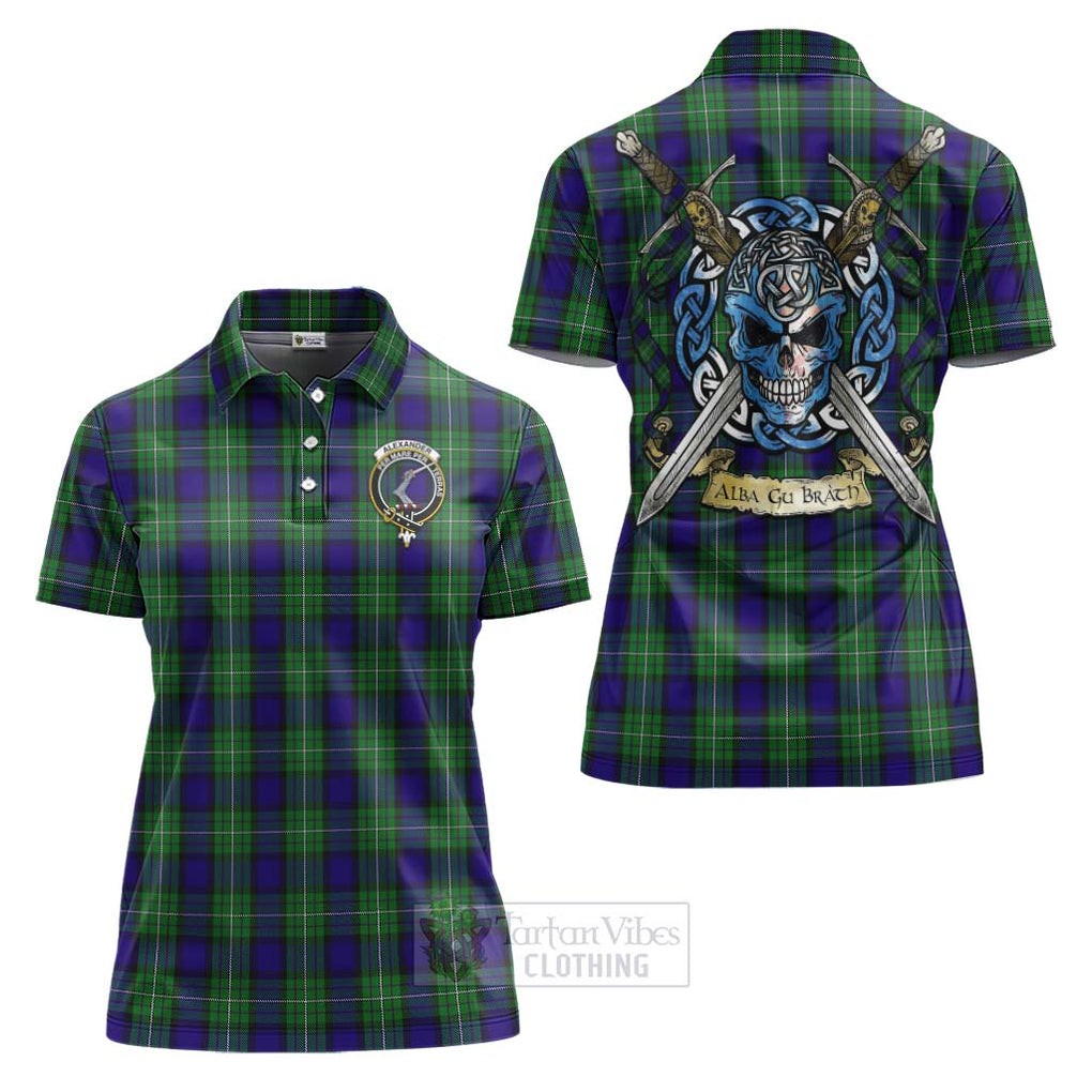 Tartan Vibes Clothing Alexander Tartan Women's Polo Shirt with Family Crest Celtic Skull Style