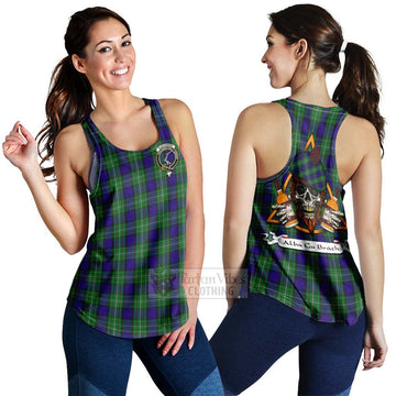 Alexander Tartan Women's Racerback Tanks with Family Crest and Bearded Skull Holding Bottles of Whiskey