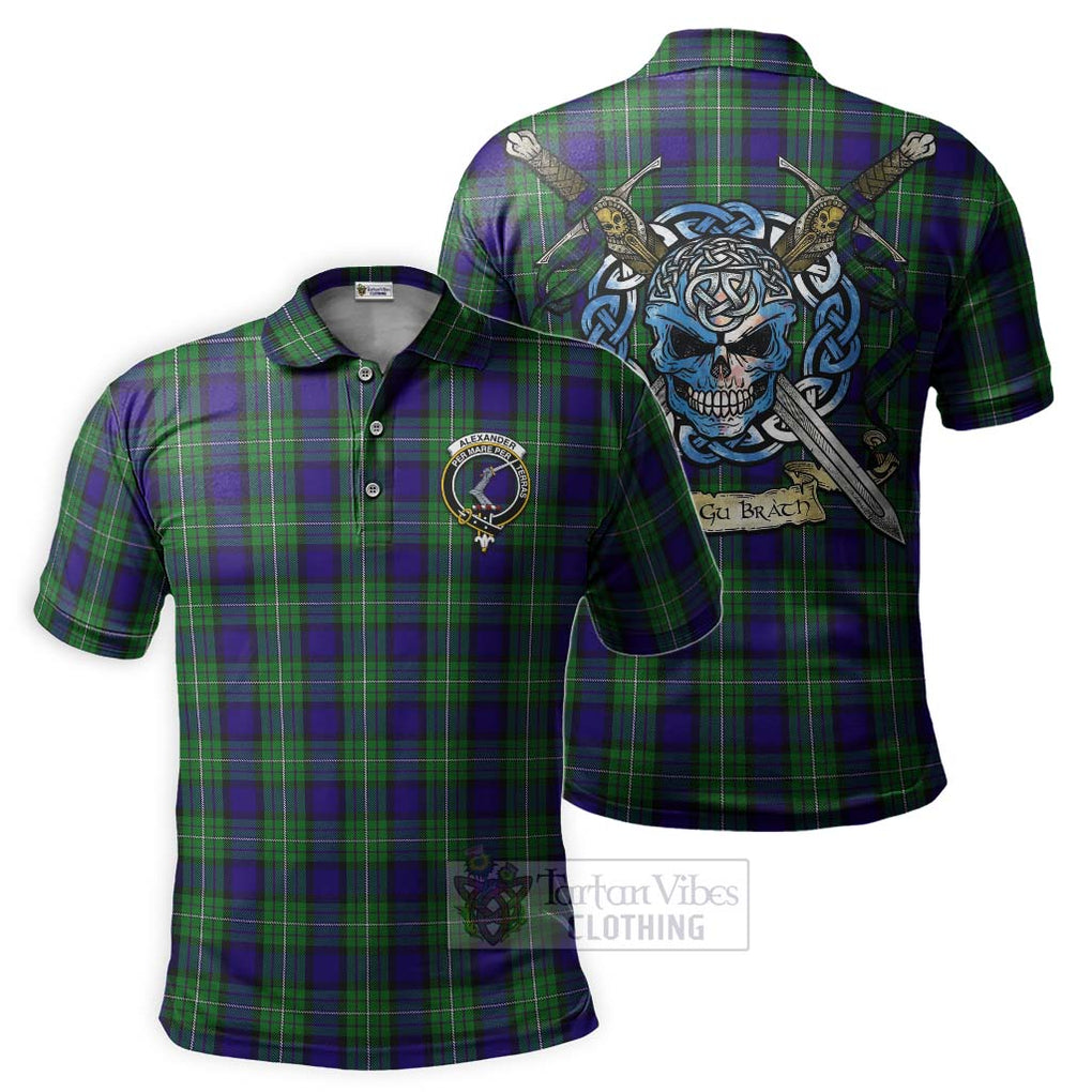 Tartan Vibes Clothing Alexander Tartan Polo Shirt with Family Crest Celtic Skull Style