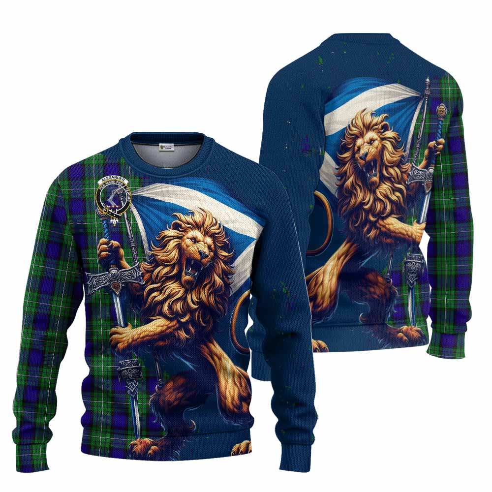 Tartan Vibes Clothing Alexander Tartan Family Crest Knitted Sweater with Scottish Majestic Lion