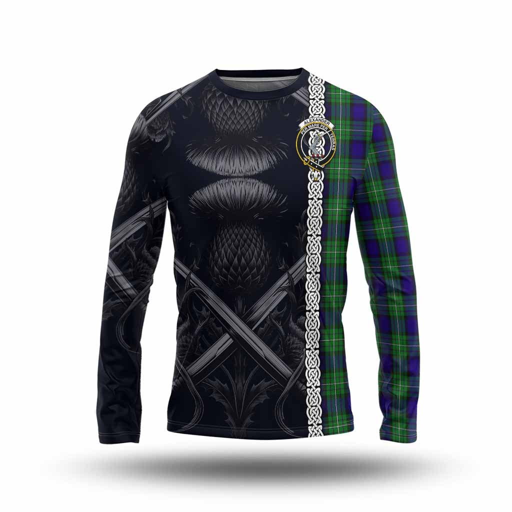 Alexander Tartan Long Sleeve T-Shirt with Family Crest Cross Sword Thistle Celtic Vibes Unisex - Tartan Vibes Clothing