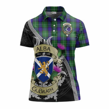 Alexander Tartan Family Crest Women's Polo Shirt Lion Rampant Royal Thistle Shield Celtic Inspired Women - Tartan Vibes Clothing