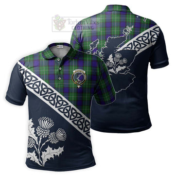 Alexander Tartan Polo Shirt Featuring Thistle and Scotland Map