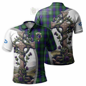 Alexander Tartan Polo Shirt with Family Crest and St. Andrew's Cross Accented by Thistle Vines Kid - Tartan Vibes Clothing
