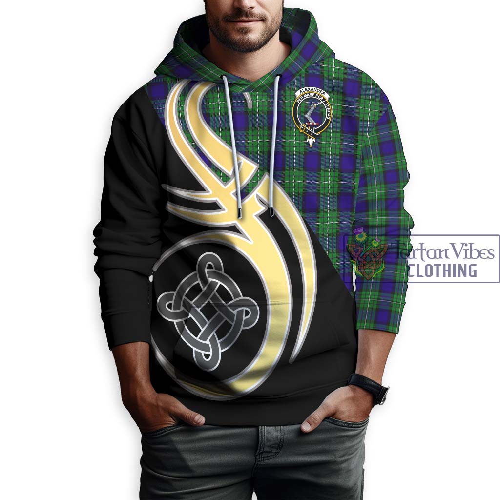 Tartan Vibes Clothing Alexander Tartan Hoodie with Family Crest and Celtic Symbol Style