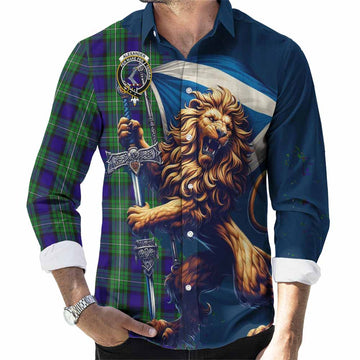 Alexander Tartan Family Crest Long Sleeve Button Shirt with Scottish Majestic Lion