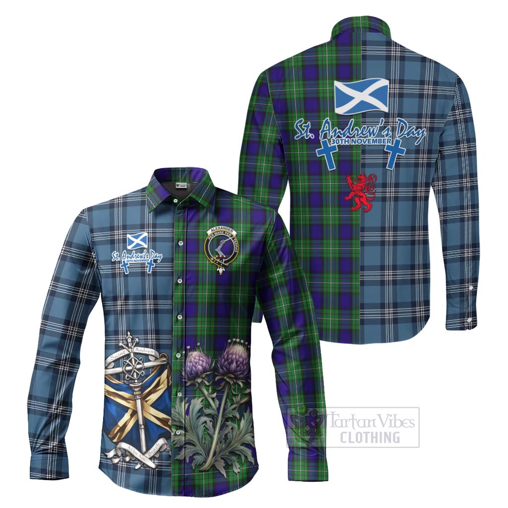 Tartan Vibes Clothing Alexander Tartan Long Sleeve Button Shirt Happy St. Andrew's Day Half Tartan Style