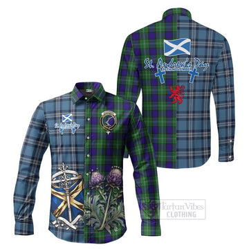 Alexander Tartan Long Sleeve Button Shirt Happy St. Andrew's Day Half Tartan Style