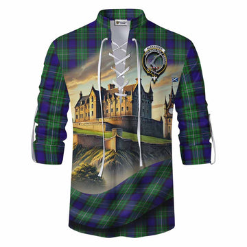 Alexander Tartan Family Crest Ghillie Kilt Shirt with Scottish Ancient Castle Style Men - Tartan Vibes Clothing