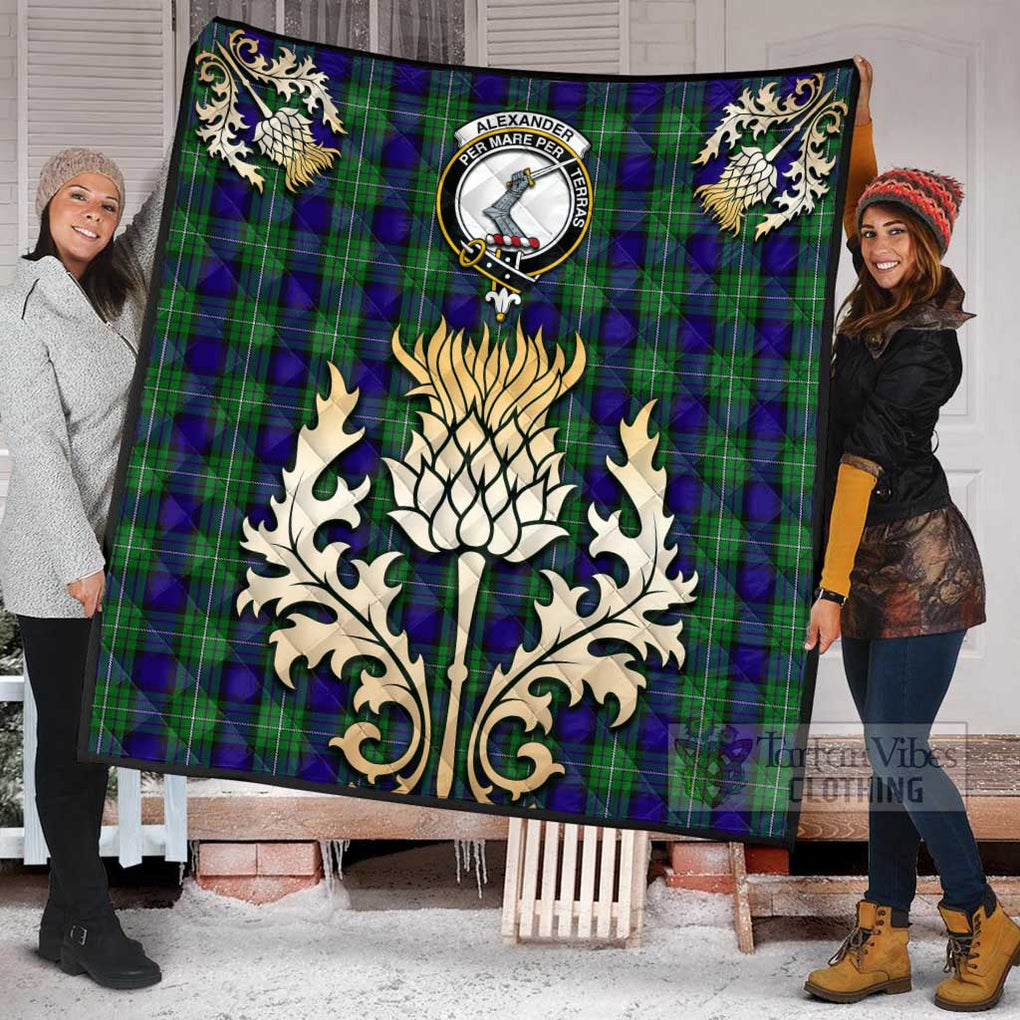 Tartan Vibes Clothing Alexander Tartan Quilt with Family Crest and Golden Thistle Style