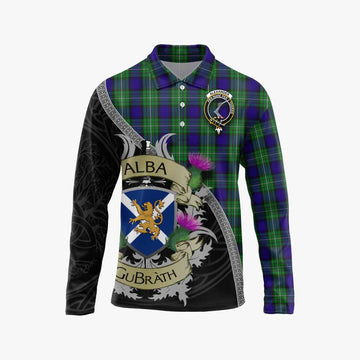 Alexander Tartan Family Crest Long Sleeve Polo Shirt Lion Rampant Royal Thistle Shield Celtic Inspired Unisex - Tartan Vibes Clothing
